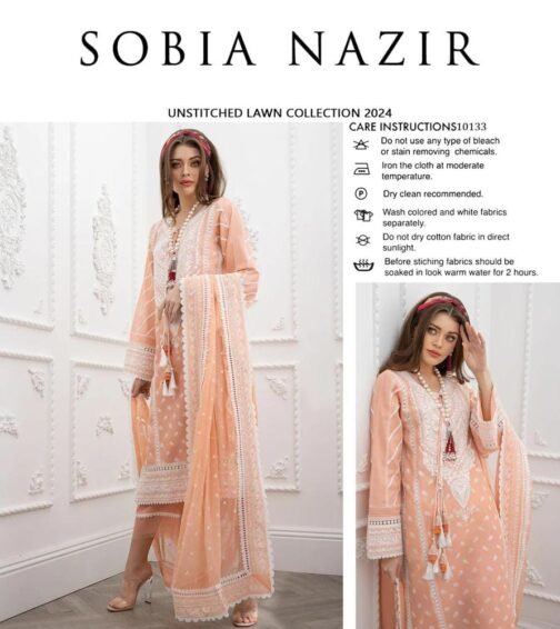 Sobia Nazir 3 Pcs Women's Unstitched Lawn Embroidered Suit