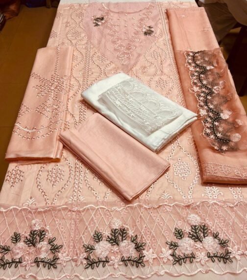 Zarqash 3 Pcs Women's Unstitched Lawn Chikankari Embroidered Suit - Image 2