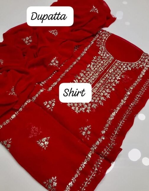 2 Pcs Women's Unstitched Crinkle Chiffon Embroidered Suit - Image 2