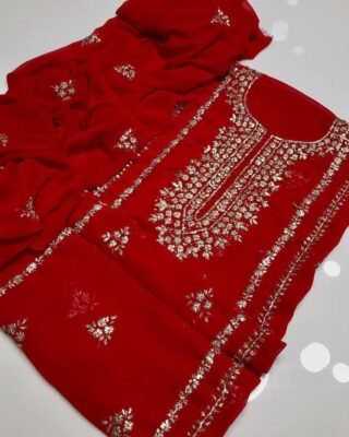 2 Pcs Women's Unstitched Crinkle Chiffon Embroidered Suit
