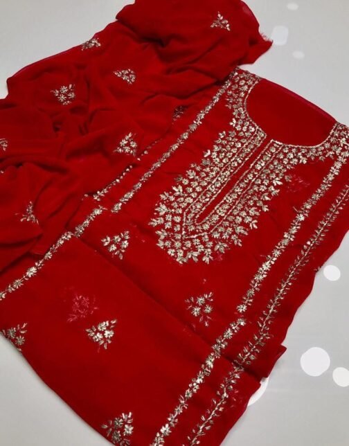 2 Pcs Women's Unstitched Crinkle Chiffon Embroidered Suit