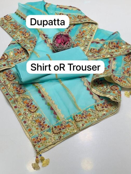 3 Pcs Women's Unstitched Katan Silk Plain Suit - Image 2