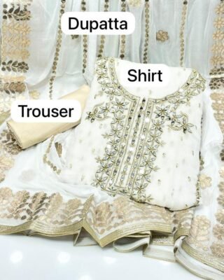 3 Pcs Women's Unstitched Crinkle Chiffon Embroidered Suit