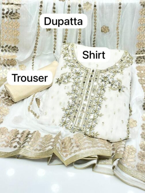 3 Pcs Women's Unstitched Crinkle Chiffon Embroidered Suit