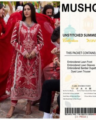 Mushq 3 Pcs Women's Unstitched Lawn Embroidered Suit