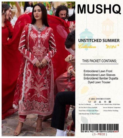 Mushq 3 Pcs Women's Unstitched Lawn Embroidered Suit
