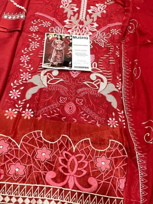 Mushq 3 Pcs Women's Unstitched Lawn Embroidered Suit - Image 3