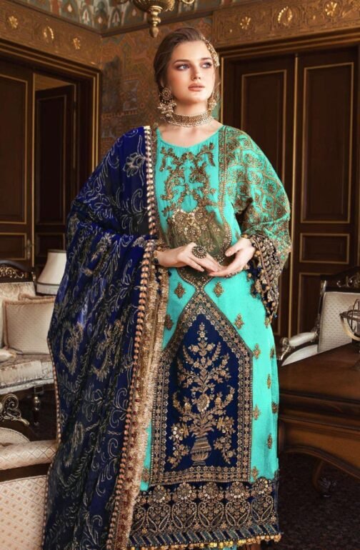 Zarmeen & Emaan 3 Pcs Women's Unstitched Viscose Embroidered Suit