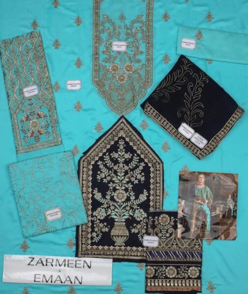 Zarmeen & Emaan 3 Pcs Women's Unstitched Viscose Embroidered Suit - Image 3