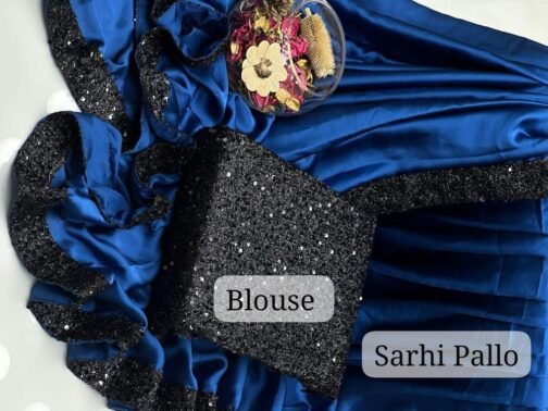 2 Pcs Women’s Shamoz Silk Sequins Unstitched Saree - Image 3