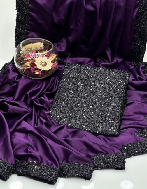2 Pcs Women’s Shamoz Silk Sequins Unstitched Saree - Image 4