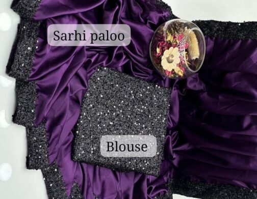 2 Pcs Women’s Shamoz Silk Sequins Unstitched Saree - Image 5
