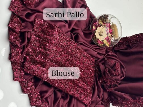 2 Pcs Women’s Shamoz Silk Sequins Unstitched Saree - Image 7