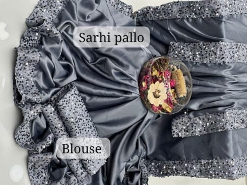 2 Pcs Women’s Shamoz Silk Sequins Unstitched Saree - Image 9