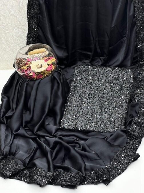 2 Pcs Women’s Shamoz Silk Sequins Unstitched Saree - Image 10