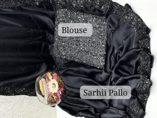 2 Pcs Women’s Shamoz Silk Sequins Unstitched Saree - Image 11