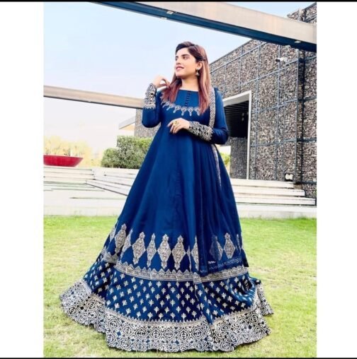 3 Pcs Silk Printed Fancy Maxi Frock - Image 8