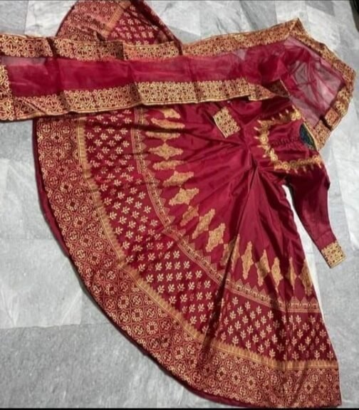 3 Pcs Silk Printed Fancy Maxi Frock - Image 5