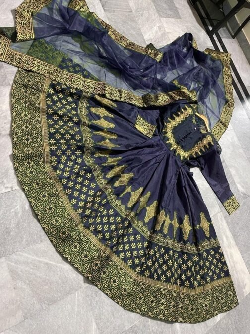 3 Pcs Silk Printed Fancy Maxi Frock - Image 6