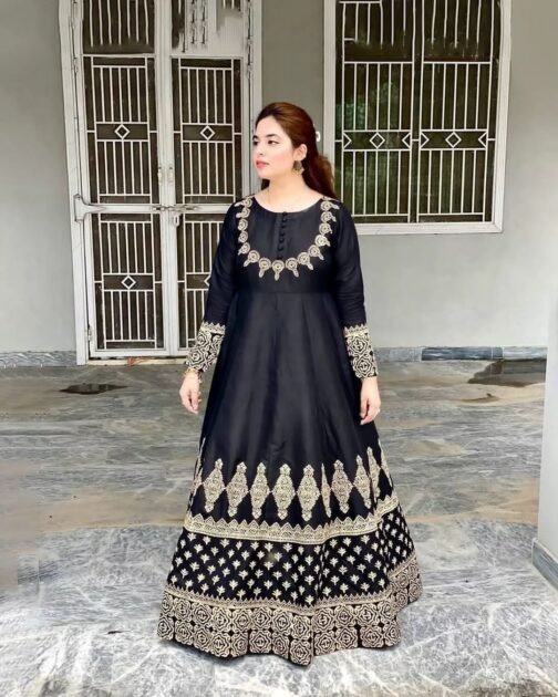 3 Pcs Silk Printed Fancy Maxi Frock - Image 4