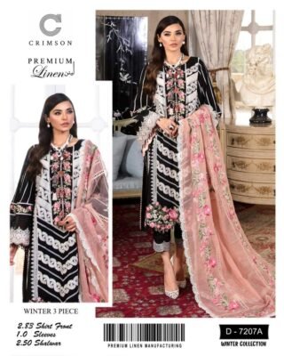Crimson 3 Pcs Women's Unstitched Linen Embroidered Suit