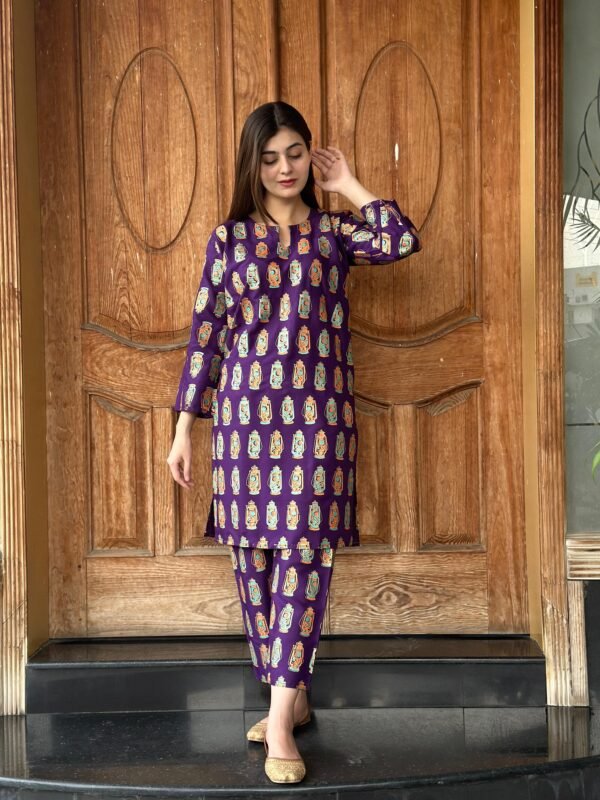 2 Pcs Stitched Premium Linen Printed Suit for Girls & Womens - Image 3