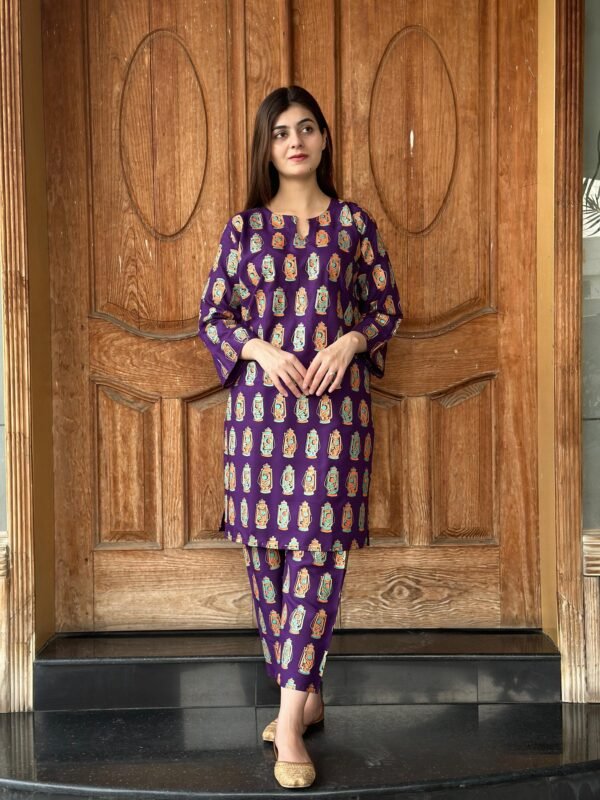 2 Pcs Stitched Premium Linen Printed Suit for Girls & Womens - Image 2