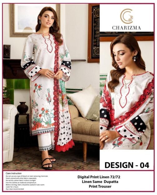 3 Pcs Unstitched Linen Digital Print Suit