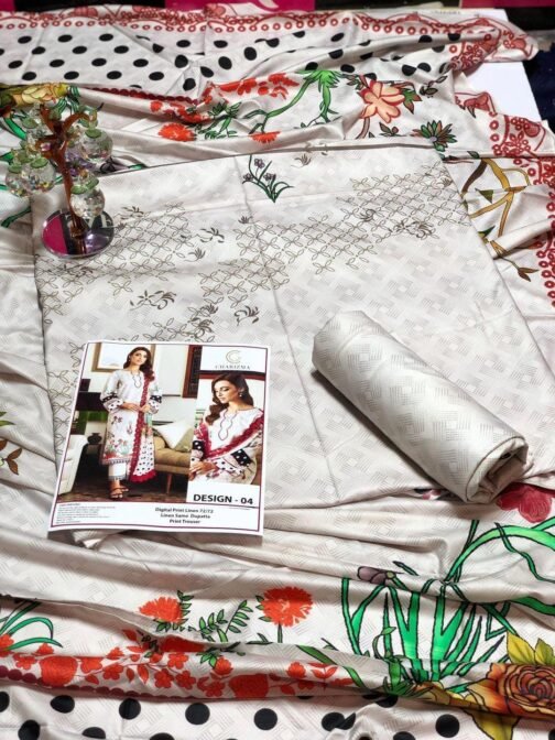 3 Pcs Unstitched Linen Digital Print Suit - Image 2