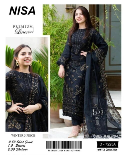 3 Pcs Women’s Unstitched Linen Embroidered Suit – Stylish Winter Collection