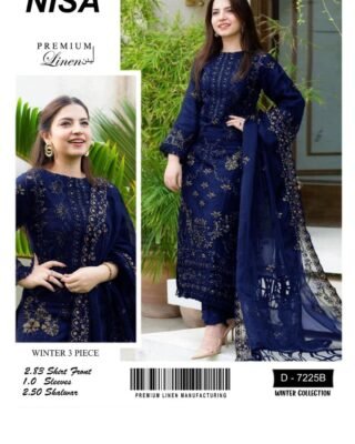 3 Pcs Women's Unstitched Linen Embroidered Suit - Stylish Winter Collection