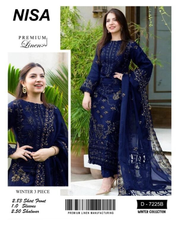 3 Pcs Women's Unstitched Linen Embroidered Suit - Stylish Winter Collection