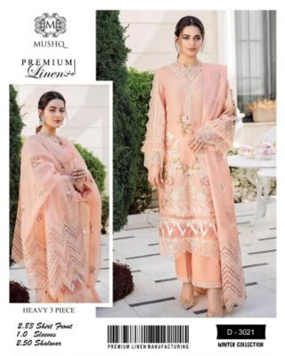 Mushq 3 Pcs Women's Unstitched Linen Embroidered Suit