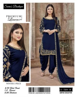 3 Pcs Women's Unstitched Linen Embroidered Suit - Elegant and Stylish