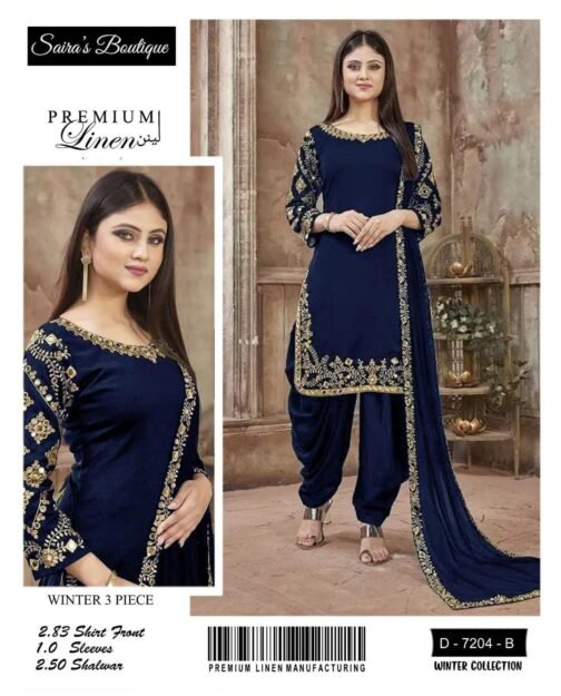 3 Pcs Women's Unstitched Linen Embroidered Suit - Elegant and Stylish
