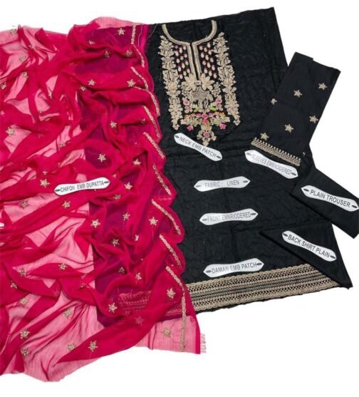 Asim Jofa 3 Pcs Women's Unstitched Linen Embroidered Suit - Elegant Pakistani Design - Image 2