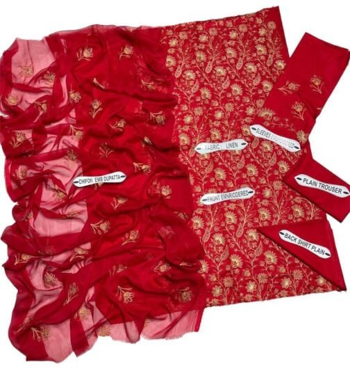 Bareeze 3 Pcs Women's Unstitched Linen Embroidered Suit - Image 3