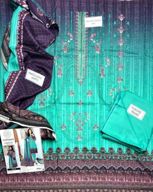 3 Pcs Women's Unstitched Karandi Printed Suit - Image 2