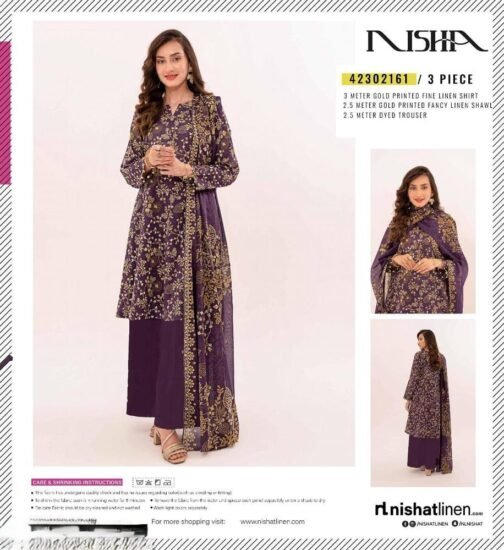 Nisha 3 Pcs Women's Unstitched Linen Printed Suit by Nishat Linen
