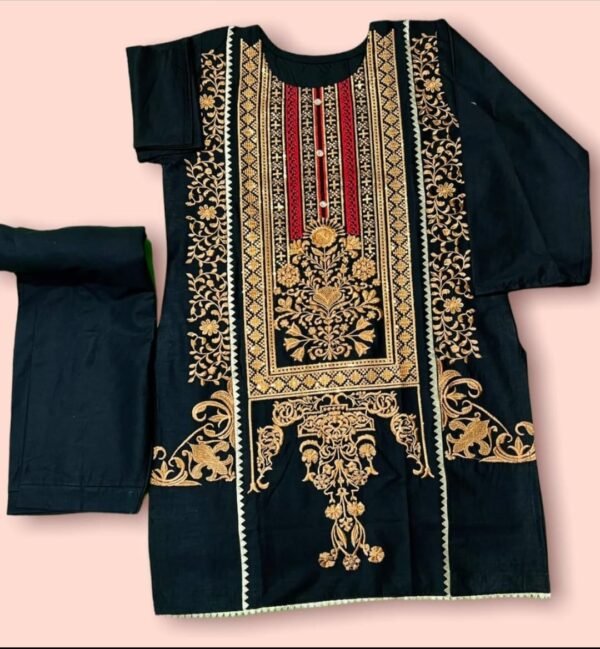 2 Pcs Women's Premium Cotton Embroidery Suit