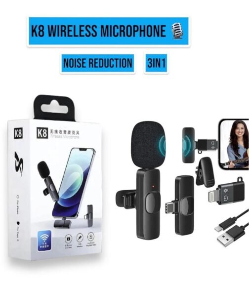 K8 Wireless 3 in 1 Noise Reduction Microphone for iPhone, Android, and Laptop