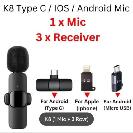 K8 Wireless 3 in 1 Noise Reduction Microphone for iPhone, Android, and Laptop - Image 4