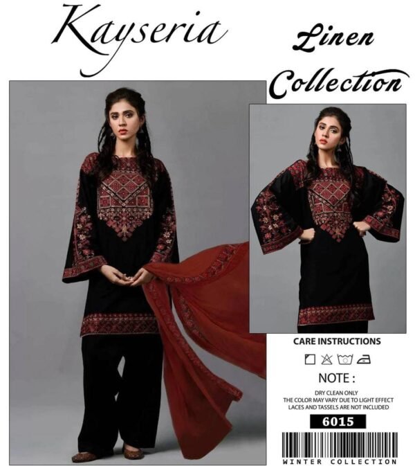 Kayseria 3 Pcs Women's Unstitched Linen Suit - Timeless Elegance