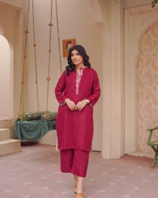 2pc Premium Dhanak with Two-Sided Pocket Suit – Stylish Winter Collection 2024