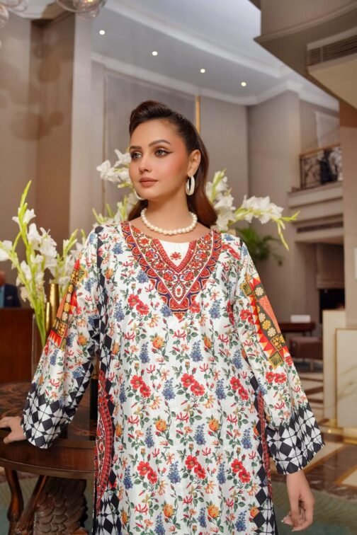2-Piece Premium Winter Linen Printed Suit – Winter Wear for Women - Image 2