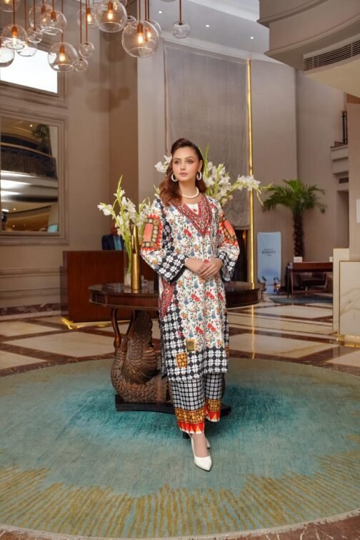 2-Piece Premium Winter Linen Printed Suit – Winter Wear for Women - Image 3