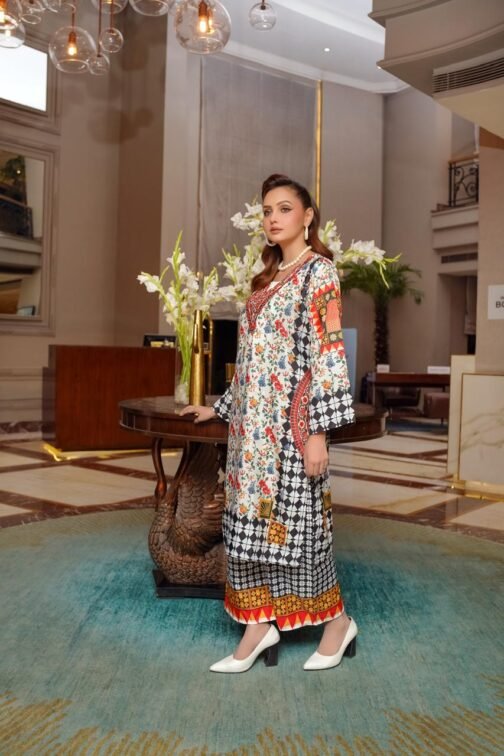 2-Piece Premium Winter Linen Printed Suit – Winter Wear for Women - Image 4