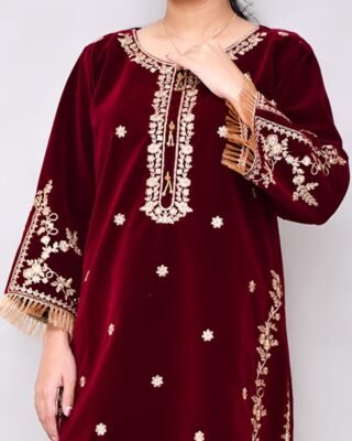 2PC Champion Premium Velvet Stitched Suit – Latest Winter Collection for Women