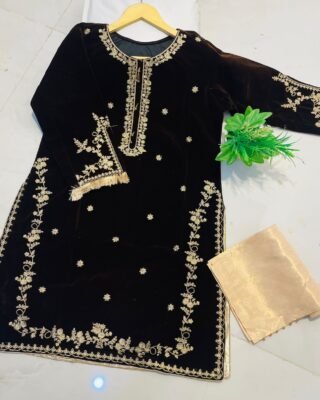 2PC Champion Premium Velvet Stitched Suit – Latest Winter Collection for Women