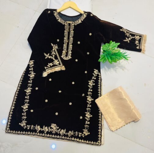 2PC Champion Premium Velvet Stitched Suit – Latest Winter Collection for Women